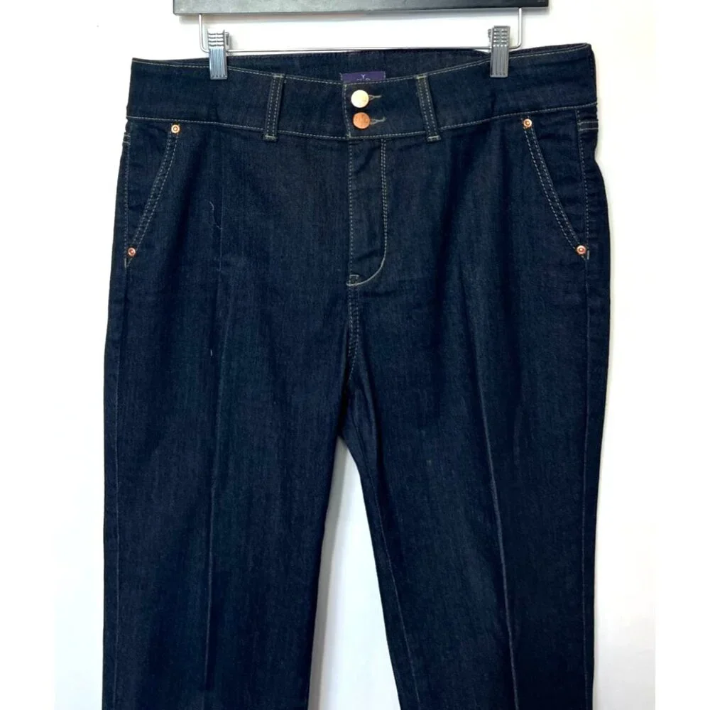NYDJ Womens Dark Wash Denim Cropped Jeans Rhinestone Detail Cuff Size 14 M10J62T